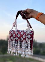  Wedding Wear  Maroon Luxury White Pearl Shoulder Bag With Pearl Handle Collection